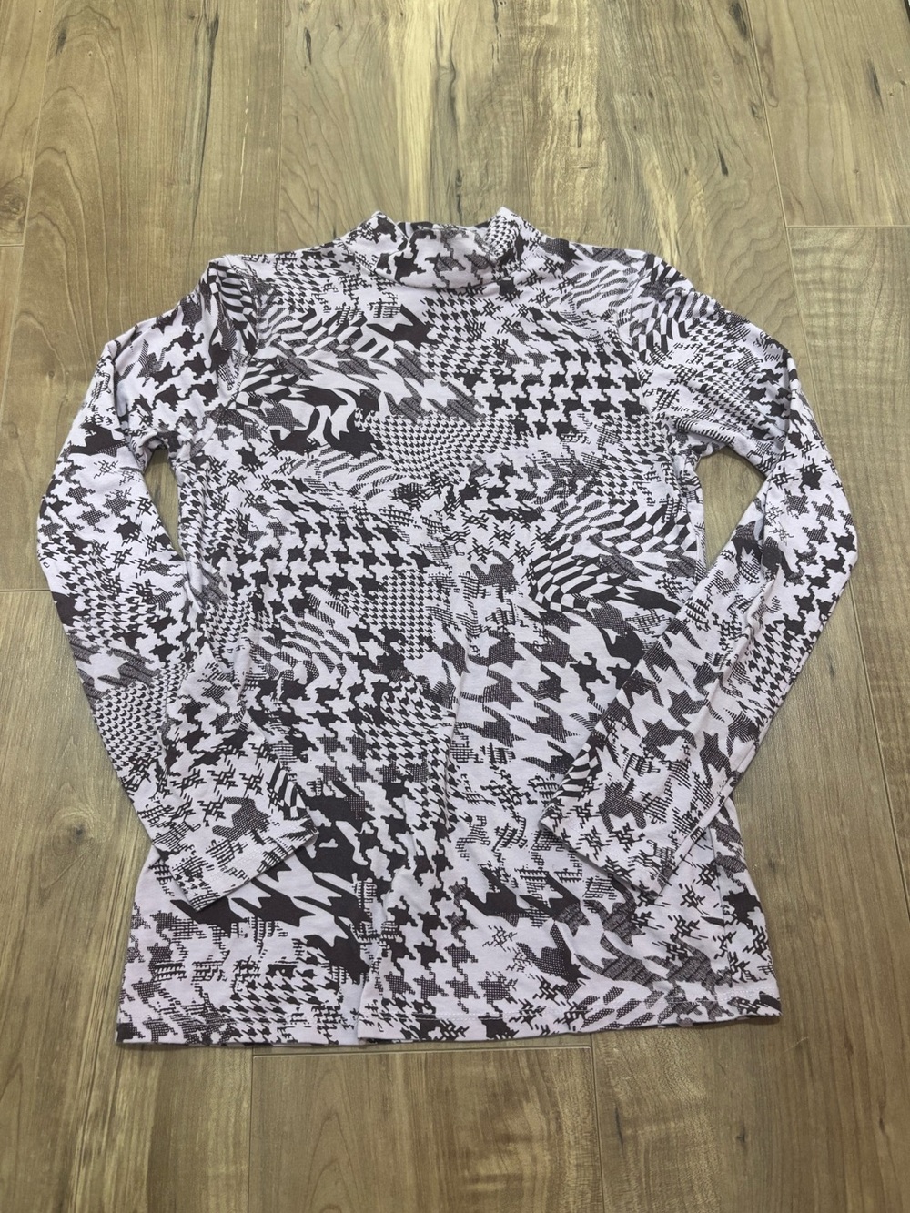 Maeve Lavender and Charcoal Mock Neck Patterned Top